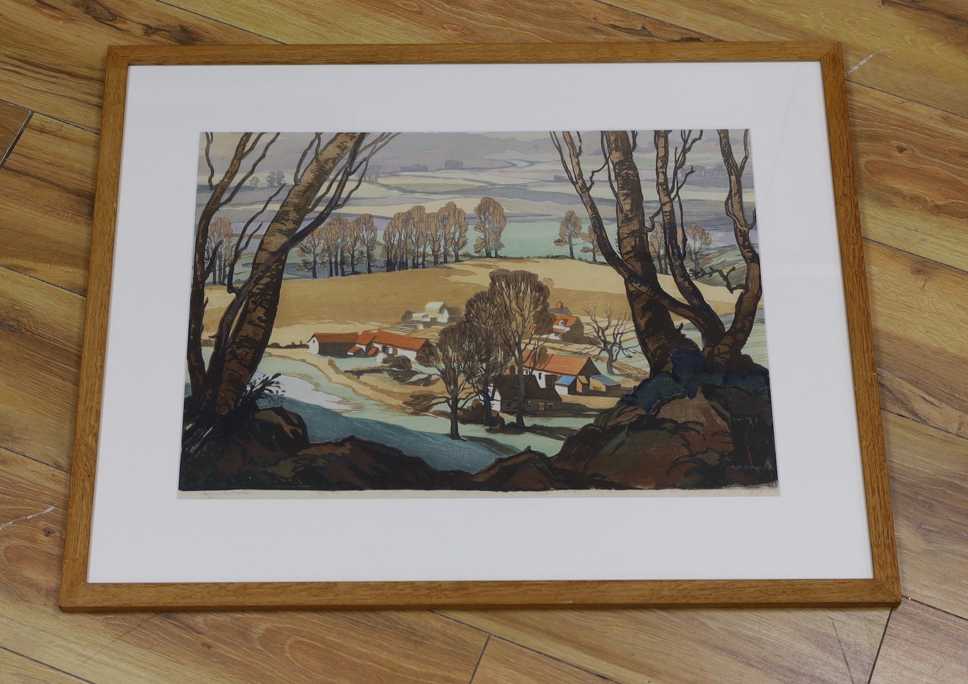 Concord and Cavendish Morton, colour woodcut, 'Arreton Farm', signed in pencil, 36 x 51cm